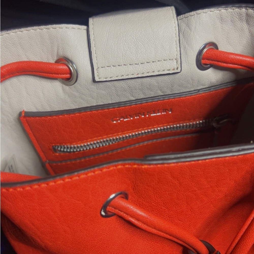 Calvin Klein Red and White Shoulder Bag with Silver Hardware